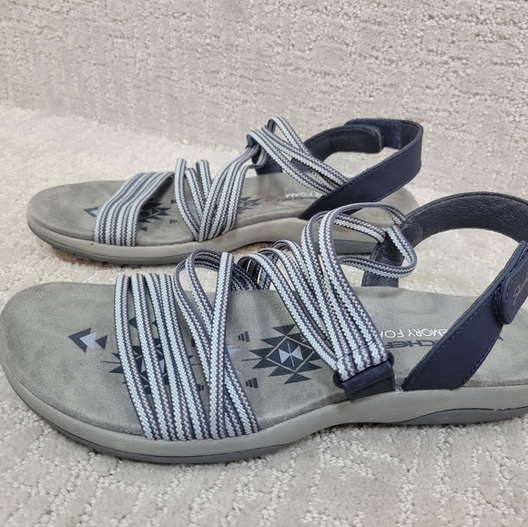 Skechers Women's Size 9 Raggae Slim Navy Blue Silver Memory Foam Slip On Sandals - Picture 11 of 12